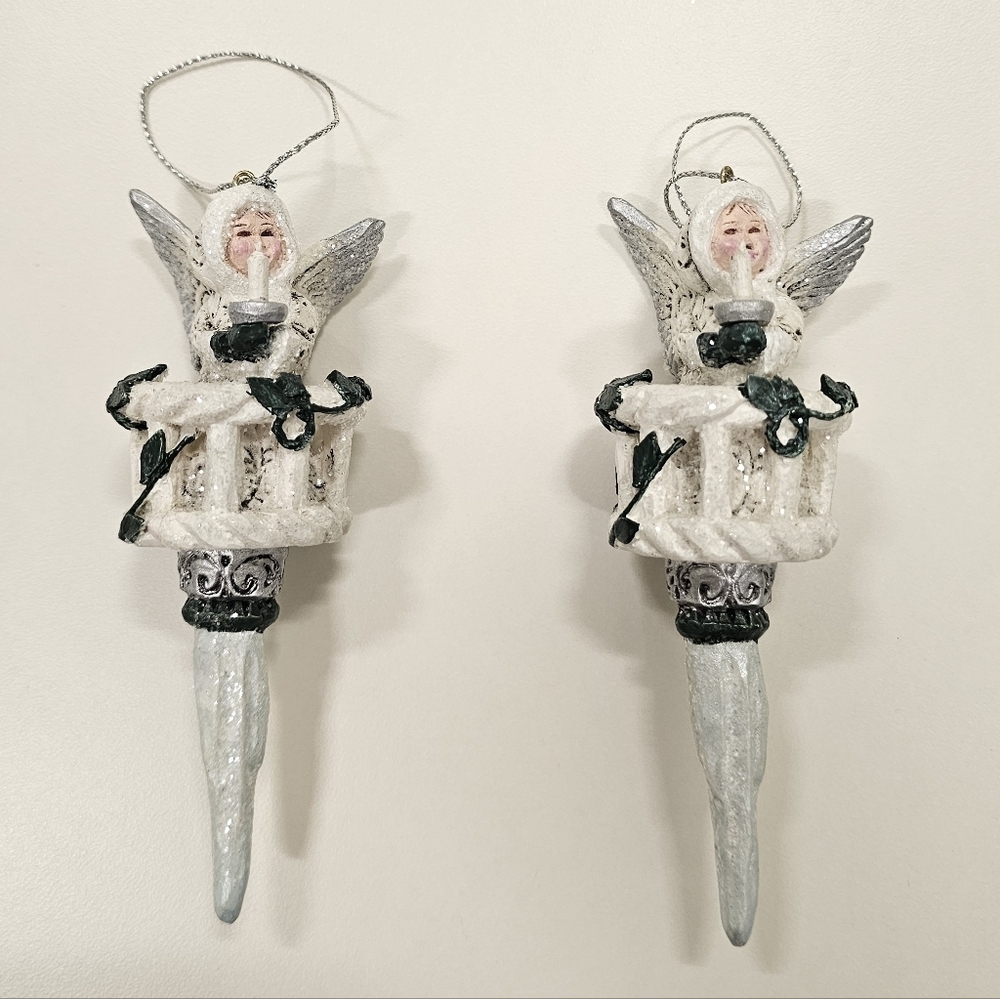 Vintage & Rare Elegant Angel Christmas Ornaments with Icicle Design (Qty. 2)